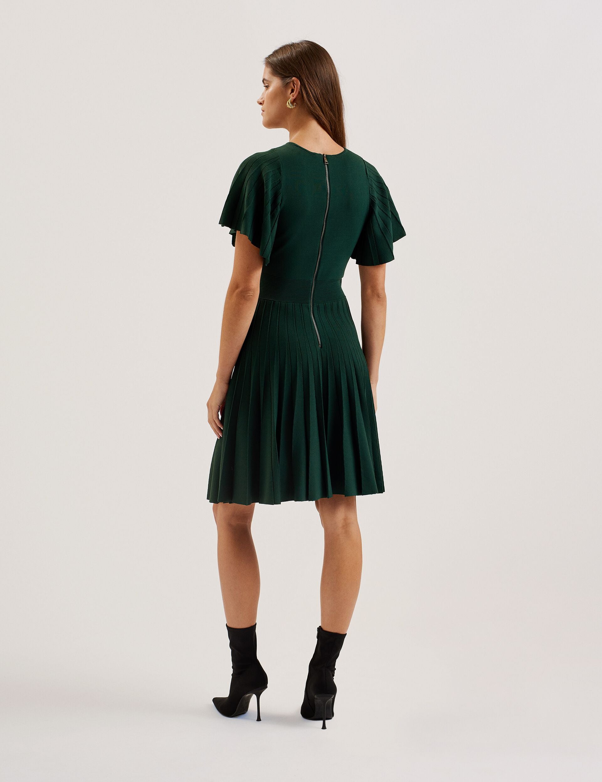 Dark Green Knitted Angel Sleeve Mini Dress | Alenha | Ted Baker UK Dark Green Knitted Angel Sleeve Mini Dress | Alenha | Ted Baker UK