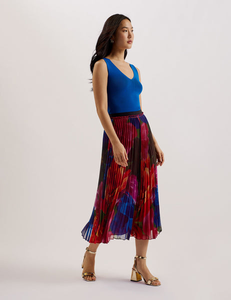 Printed Pleated Midi Skirt | Evola