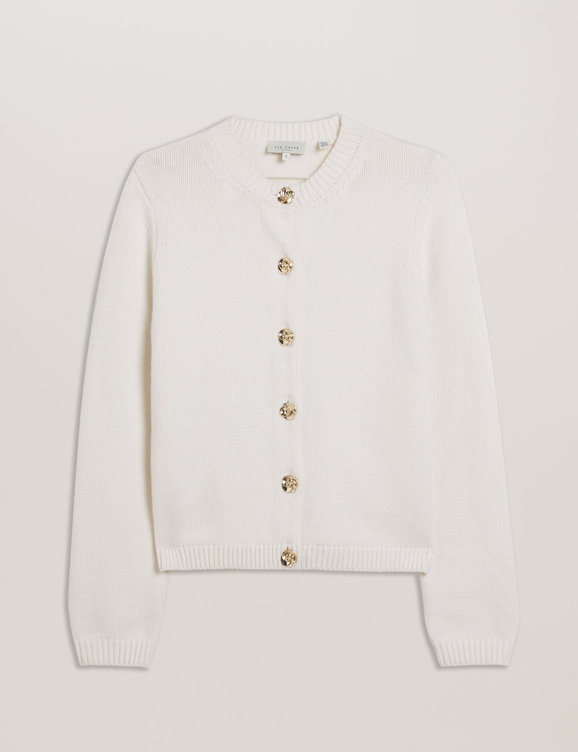 JAYCEY - Rose Button Knitted Crew Neck Cardigan