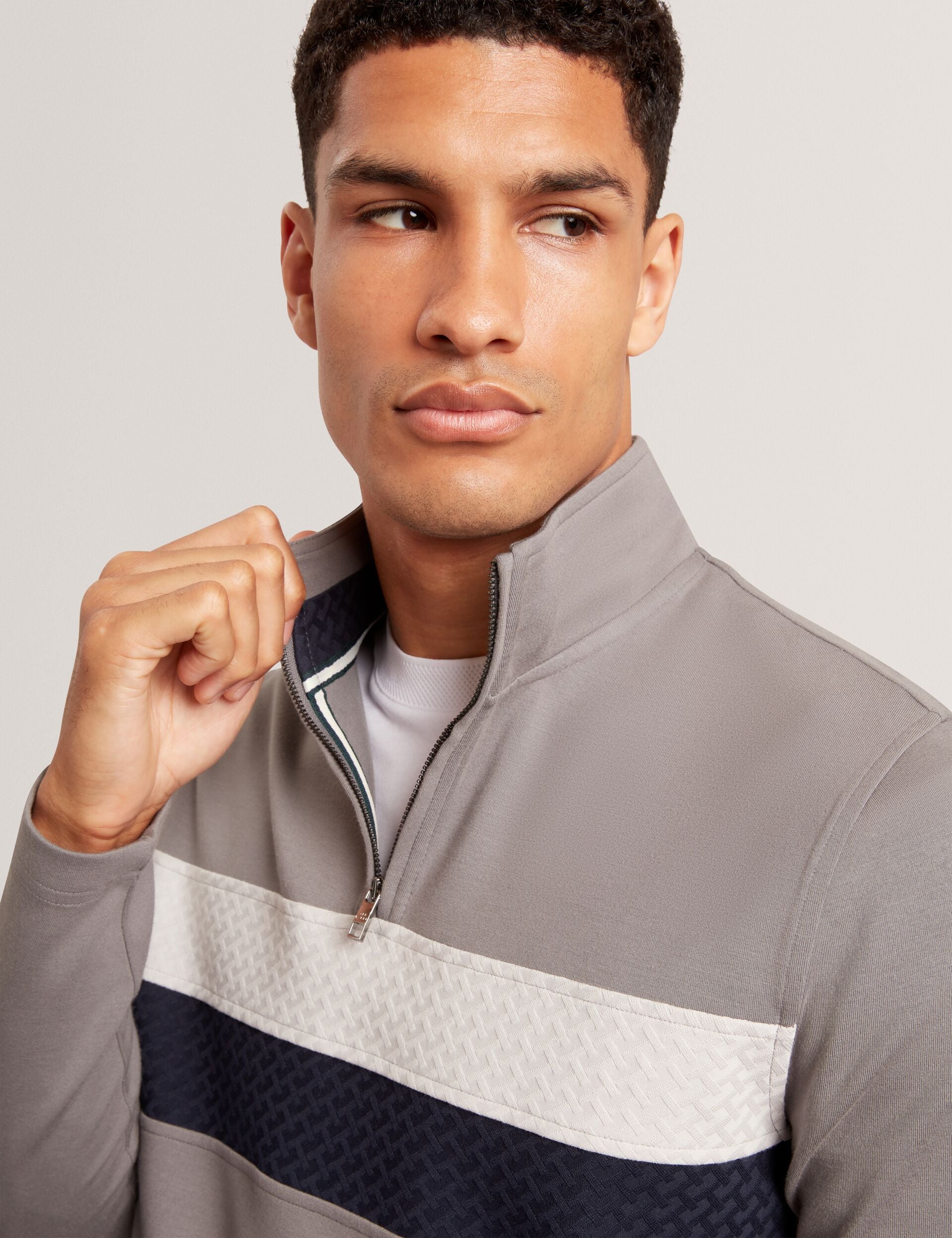 Stripe Panel Zip Neck Sweatshirt | Viktoro | Ted Baker US