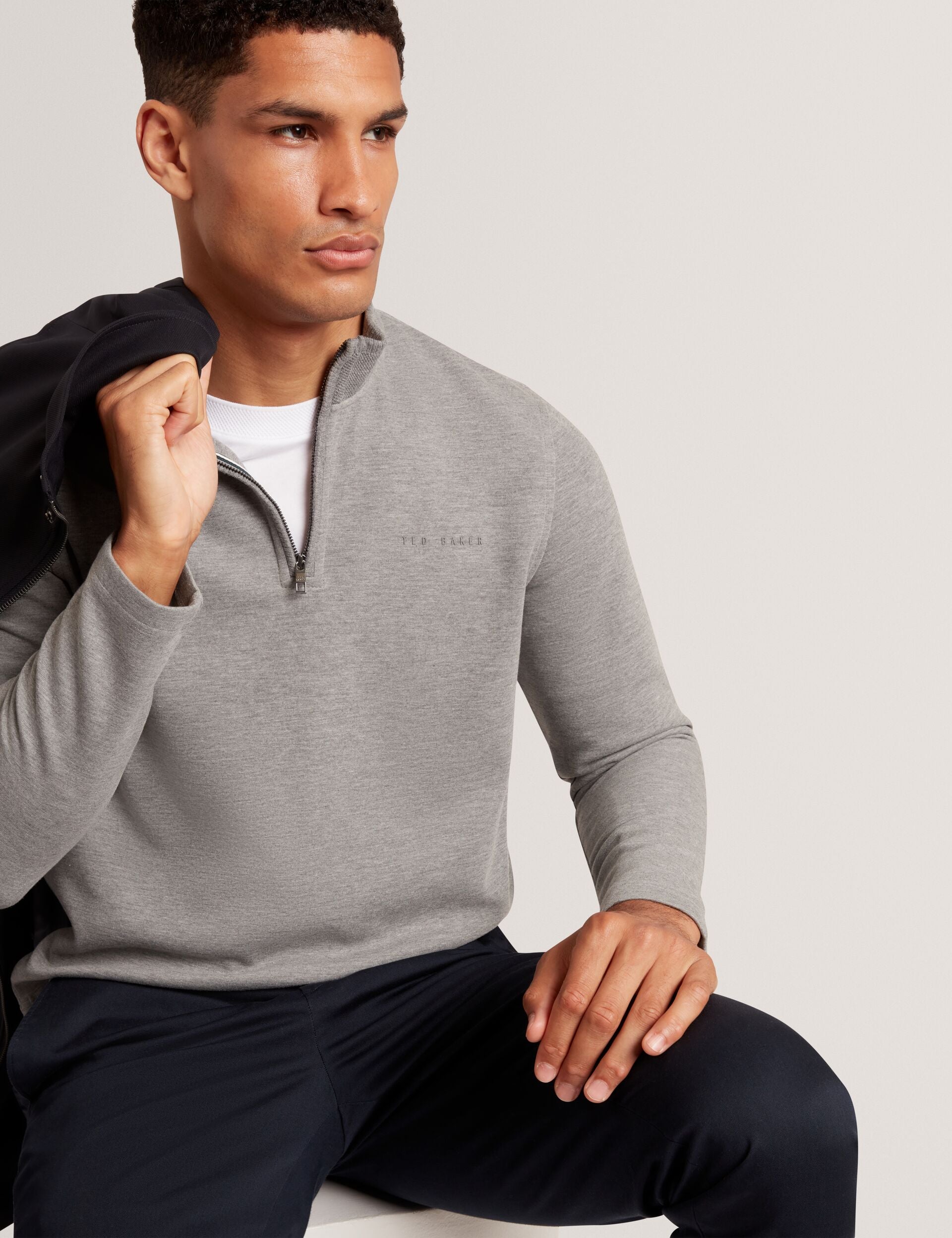 CRABTRE Stretch Cotton Zip Neck Sweatshirt