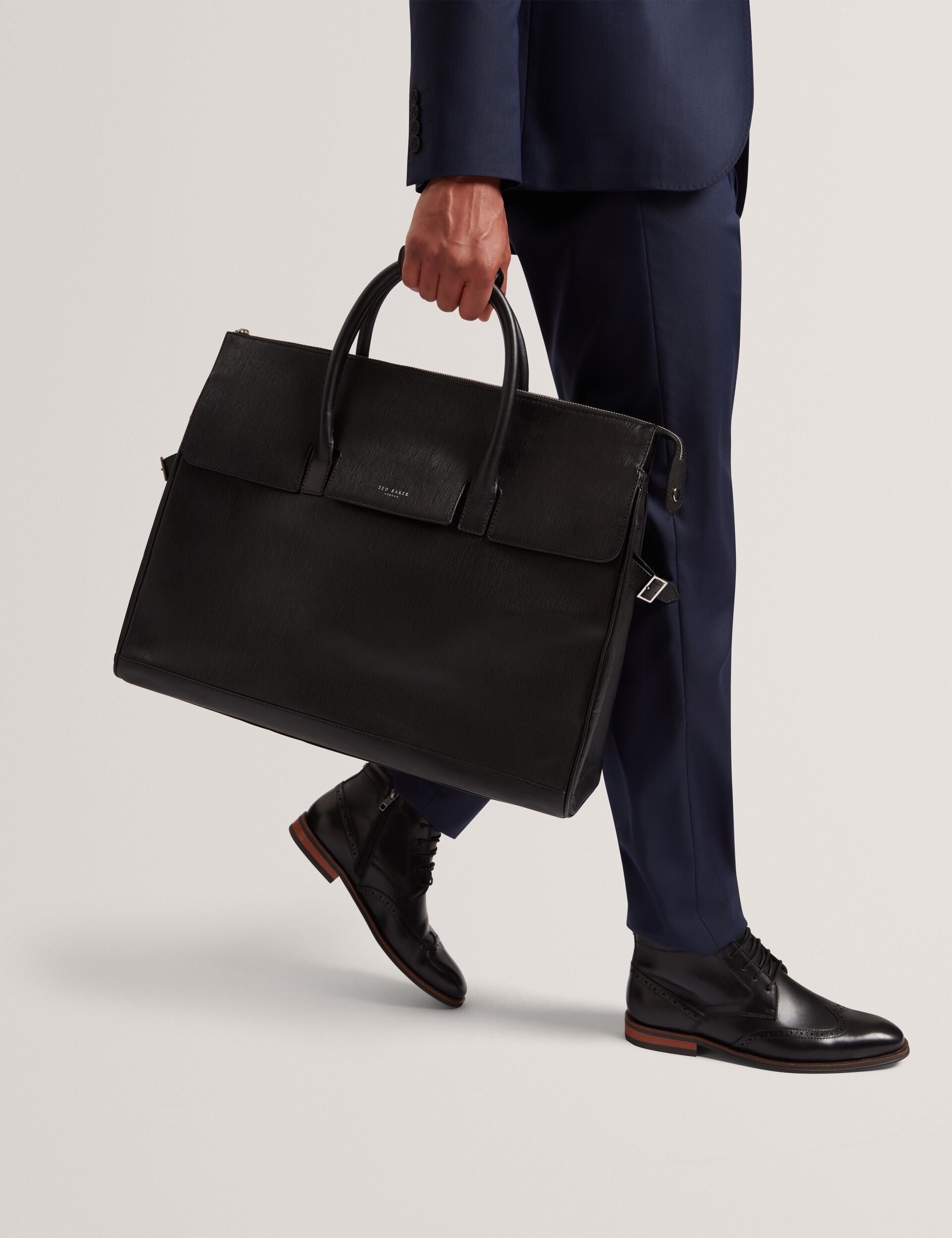 Black Bark Grained Leather Weekend Travel Bag | Bakers | Ted Baker UK