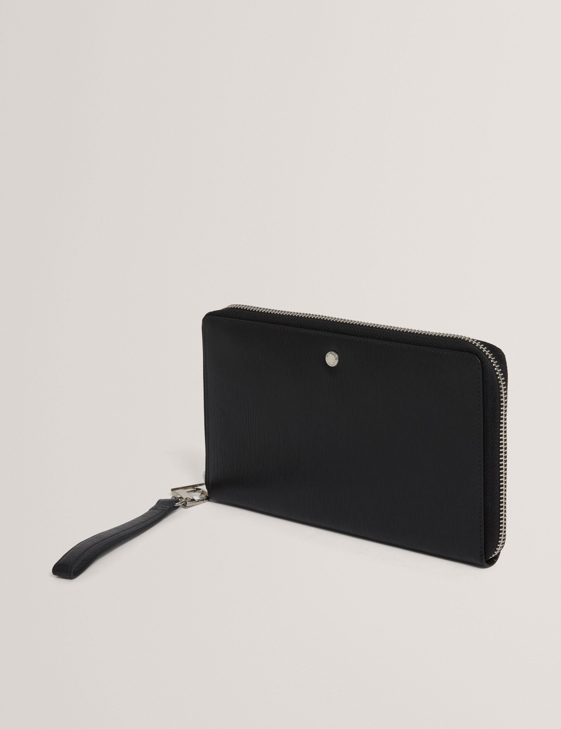 Black Bark Texture Leather Zip-around Travel Wallet | Balvin | Ted