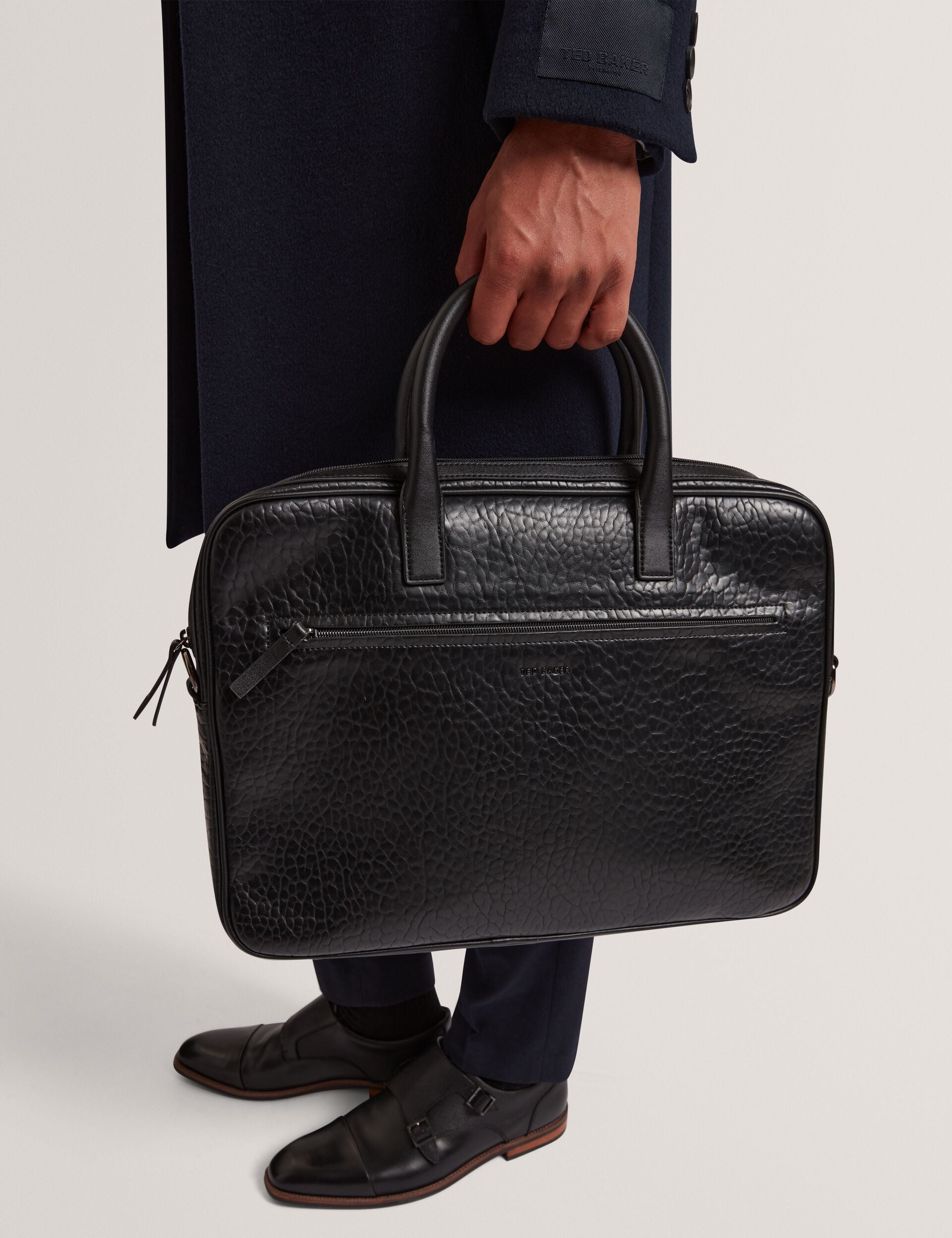 Black 15-inch Pebbled Faux Leather Laptop Bag | Pedrro | Ted Baker UK