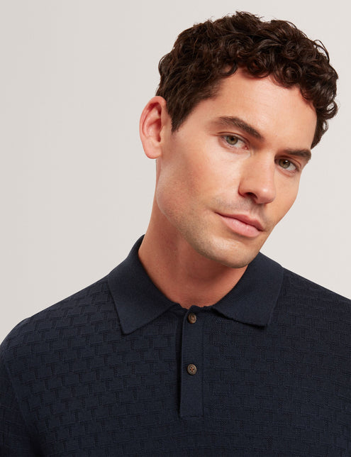 Ted Baker Branded Texture Knit Long Sleeve Polo