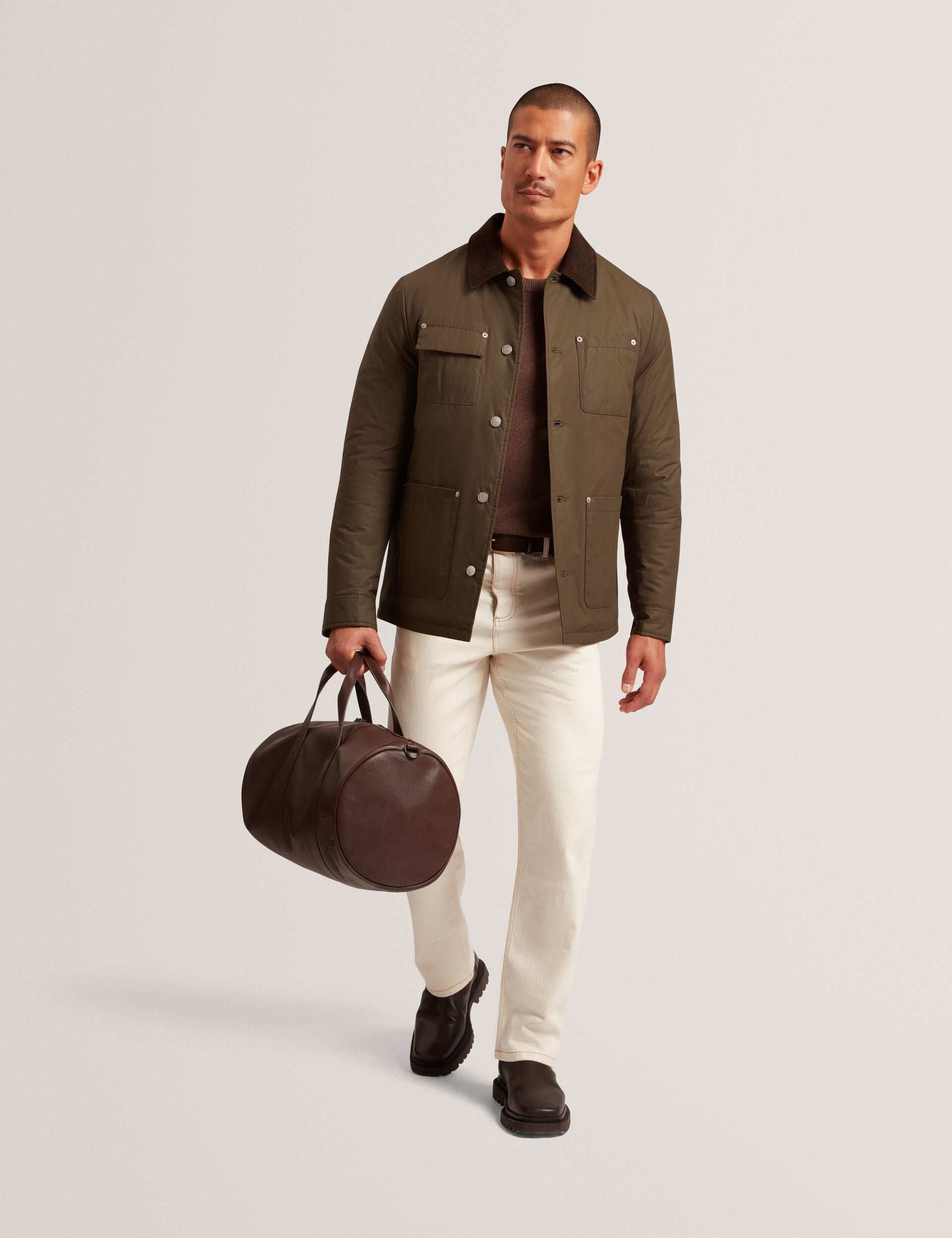 Khaki Waxed Cotton Button-up Jacket | Nevers | Ted Baker US