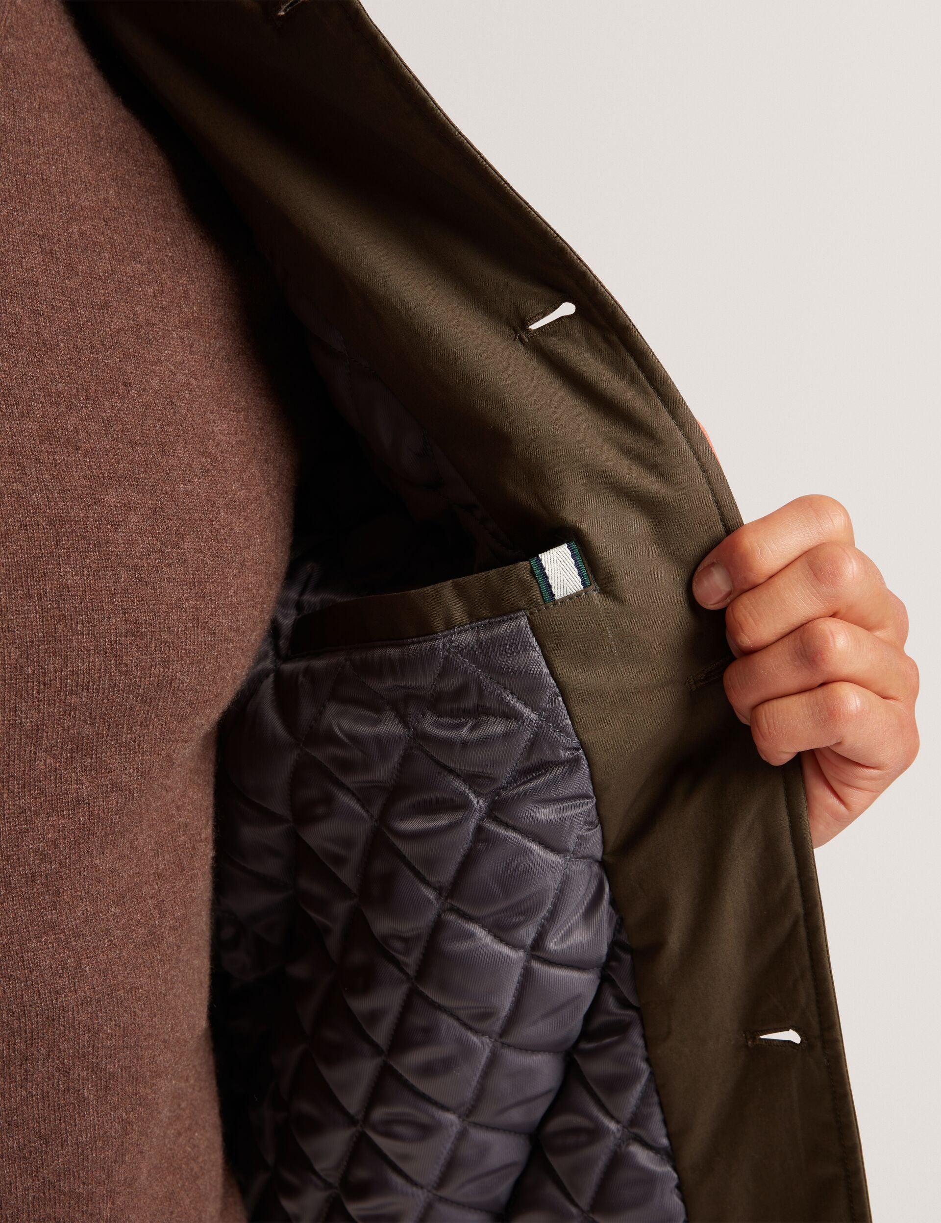 Khaki Waxed Cotton Button-up Jacket | Nevers | Ted Baker US