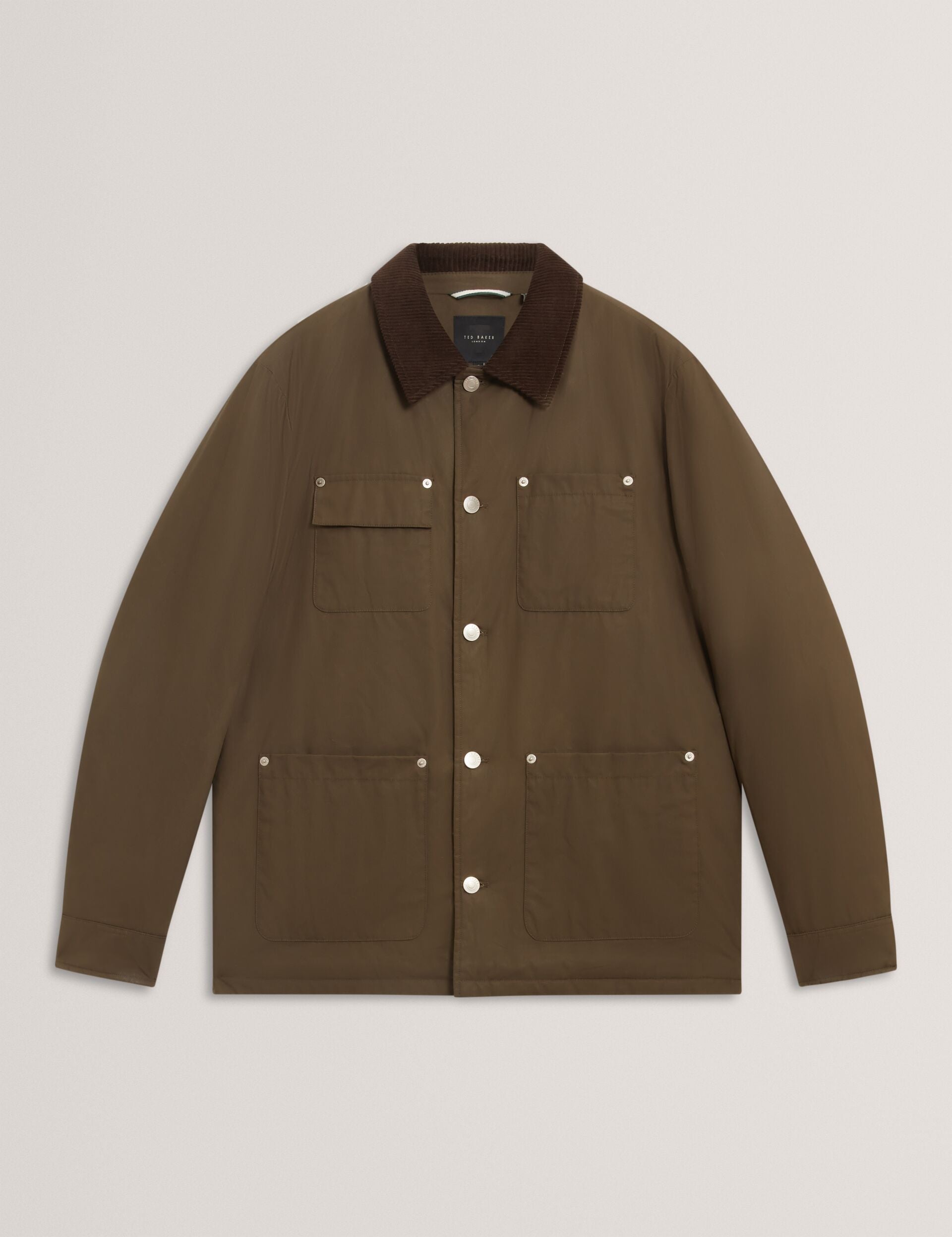 Khaki Waxed Cotton Button-up Jacket | Nevers | Ted Baker US