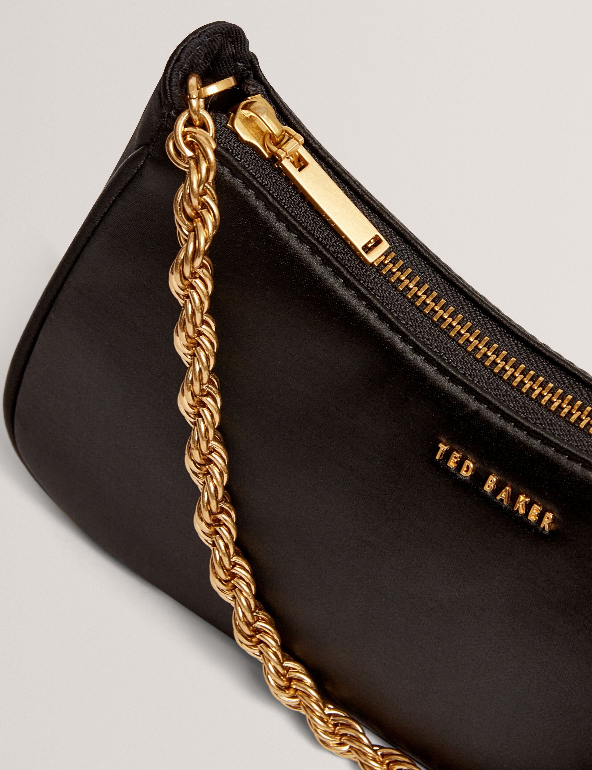 Black Satin Chain Strap Small Shoulder Bag Agnise Ted Baker UK