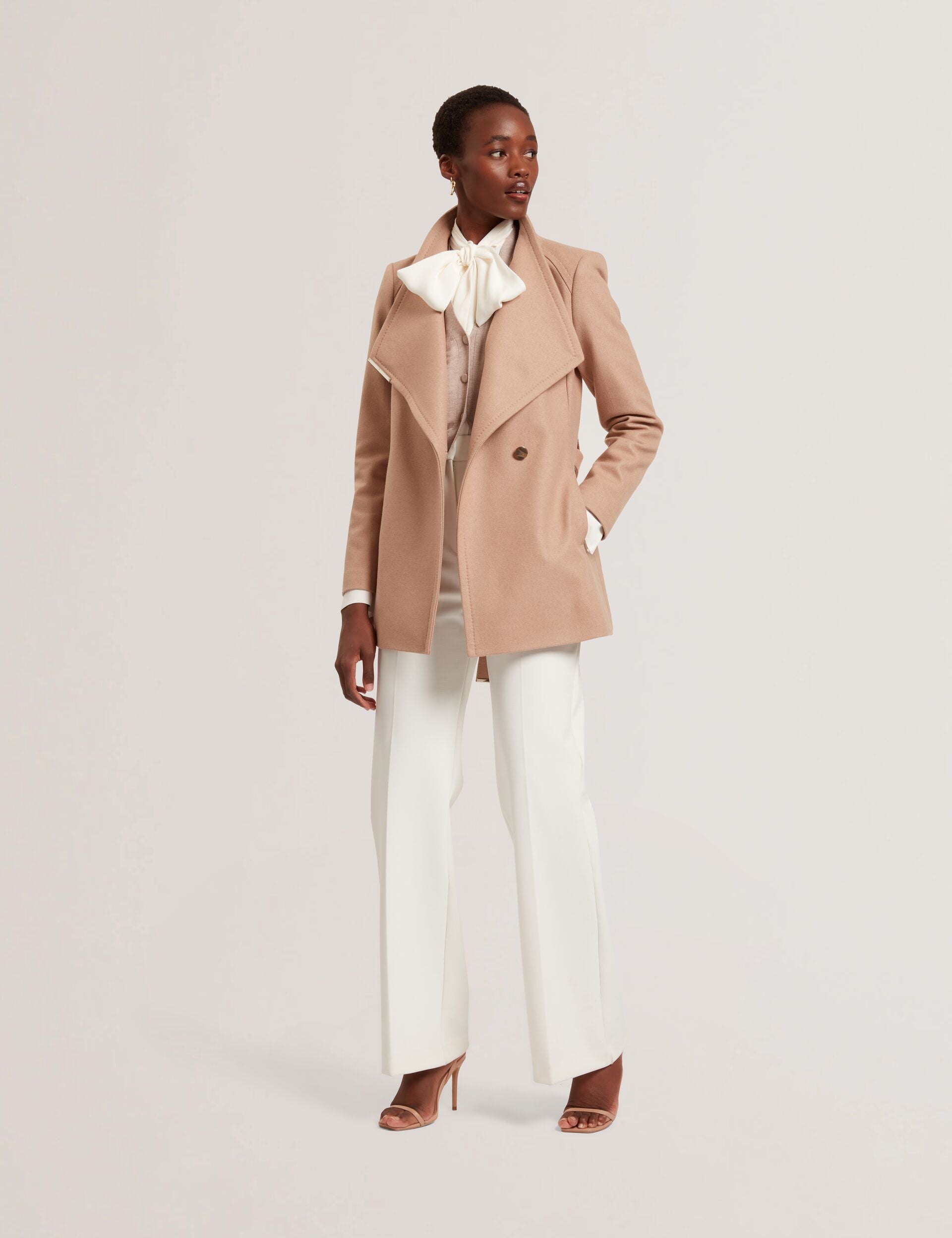 Camel Mid Length Belted Wool Wrap Coat | Rosess | Ted Baker US
