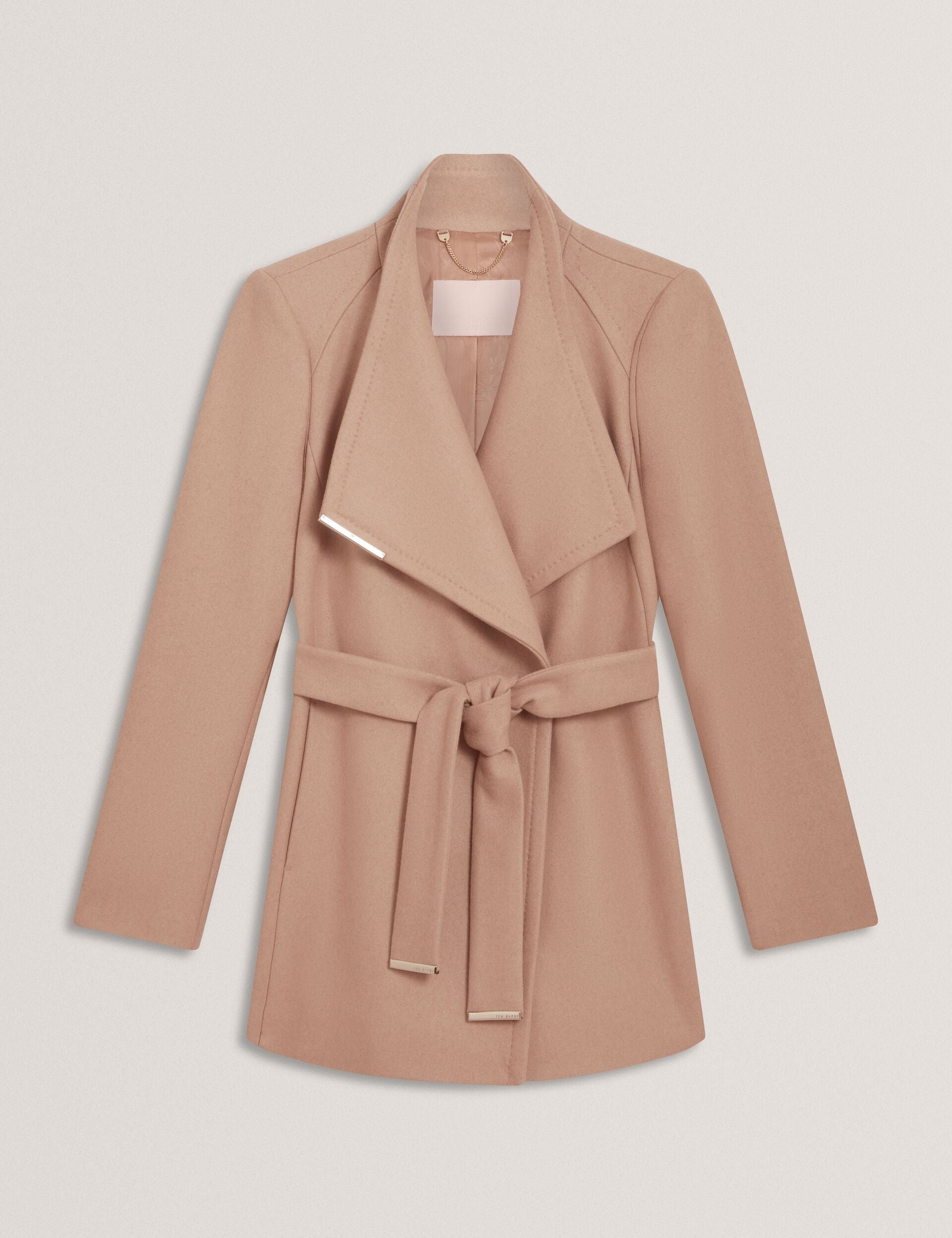 Camel Short Belted Wool Wrap Coat | Rosess | Ted Baker US