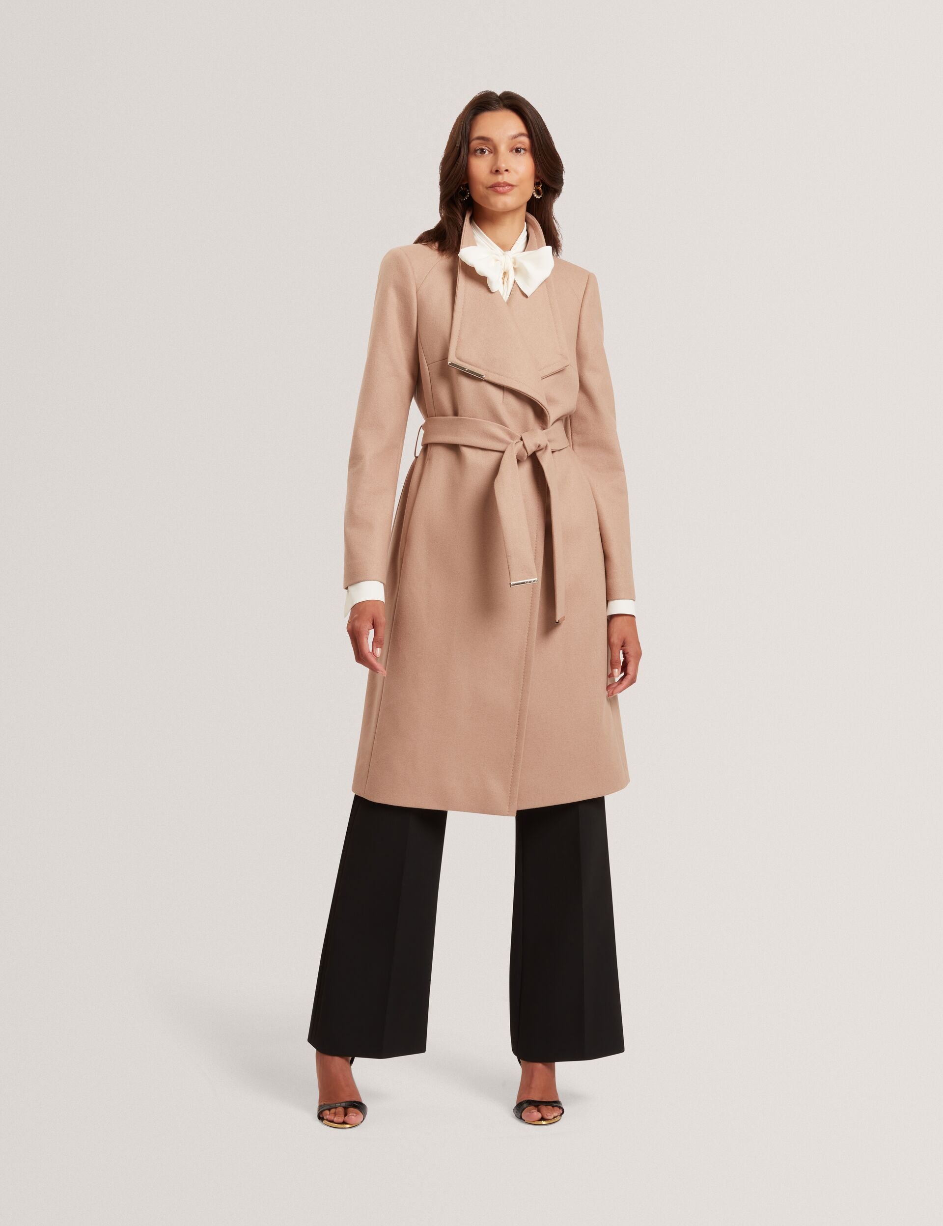 Camel Mid Length Belted Wool Wrap Coat | New Rose | Ted Baker US