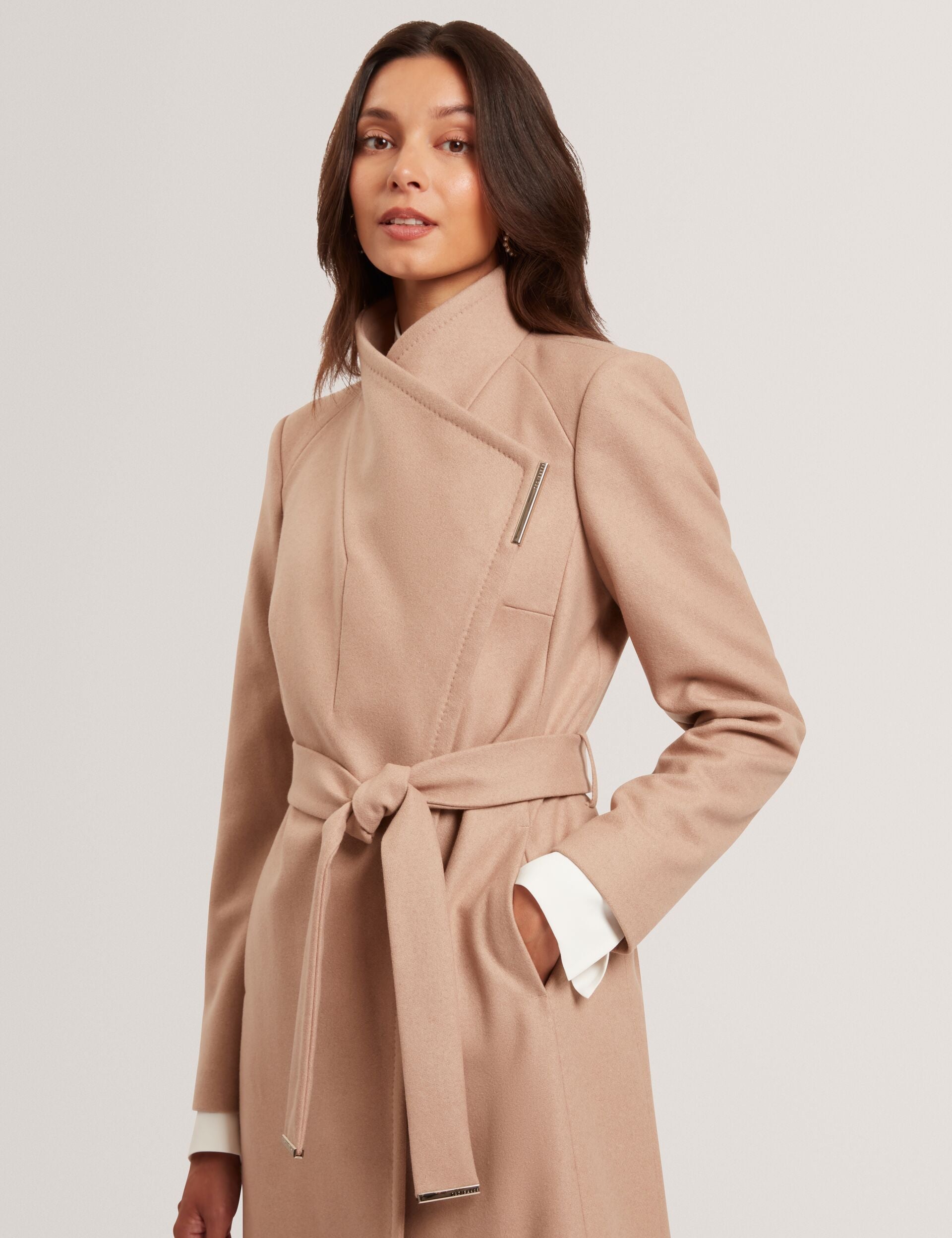 Camel Mid Length Belted Wool Wrap Coat | New Rose | Ted Baker US