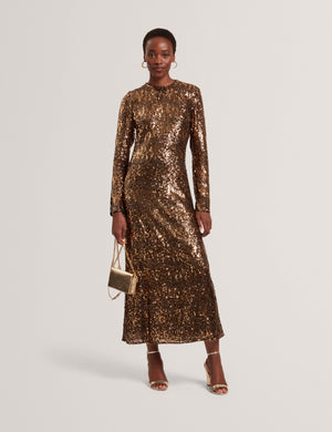 Mixed Sequin Long Sleeve Midi Dress | Jadeaa