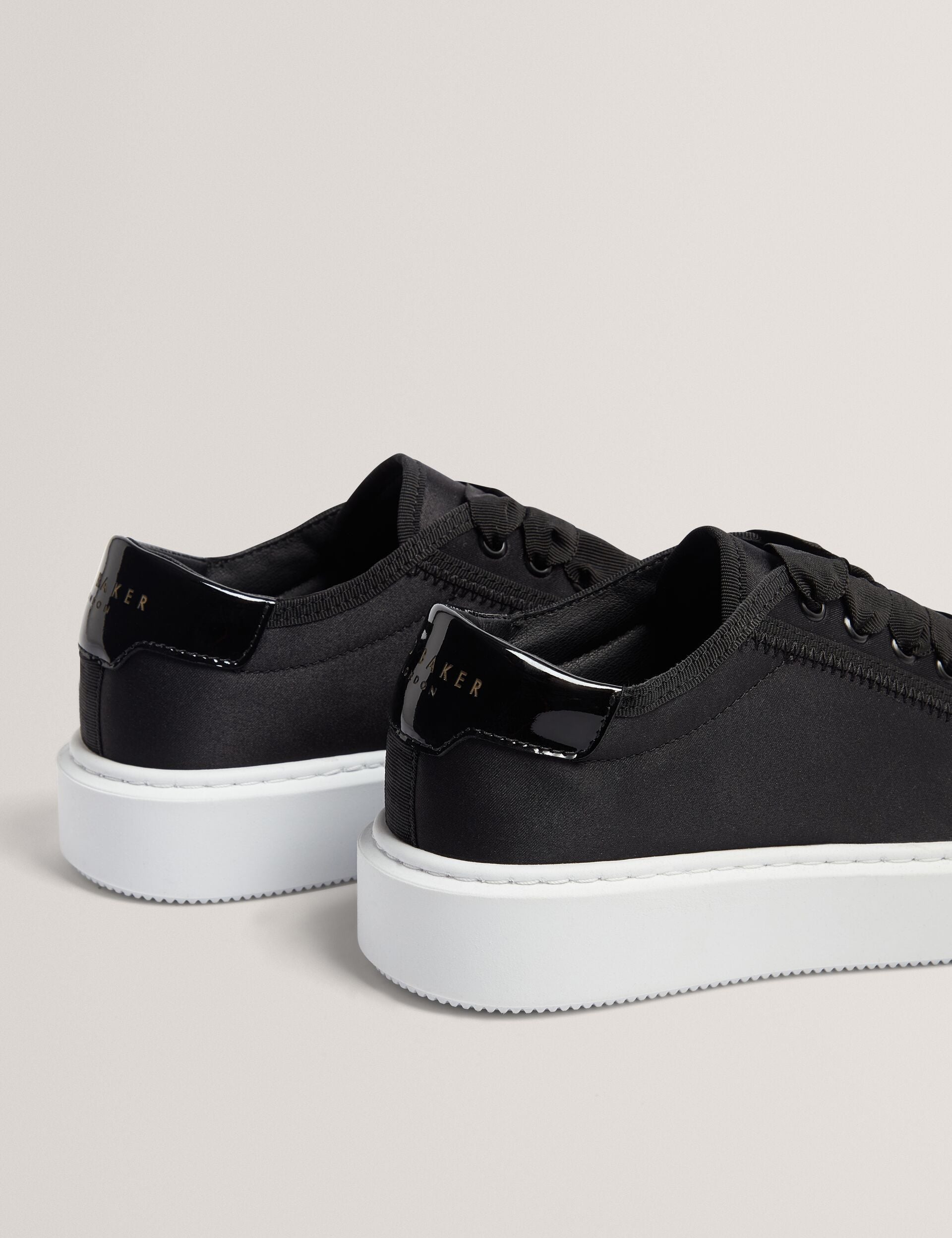 Black Satin Ribbon Lace Platform Trainers Zaiina Ted Baker UK