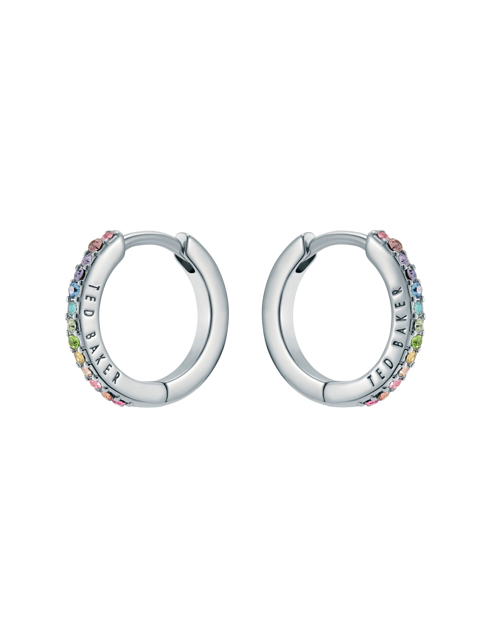 Silver rainbow Crystal Huggie Hoop Earrings | HEPLIE | Ted Baker