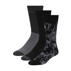 3 PK MENS NON TERRY PRINT CREW | BLACK