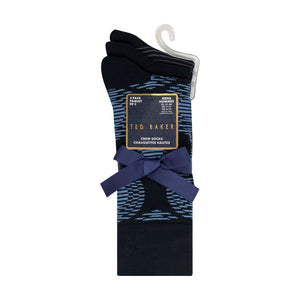3 PK MENS NON TERRY PRINT CREW | BLUE