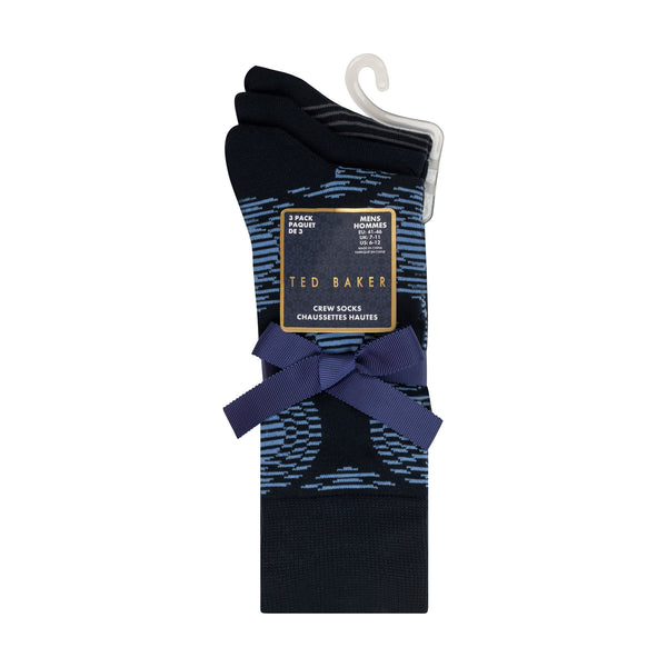 3 PK MENS NON TERRY PRINT CREW | BLUE