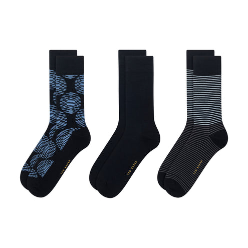 3 PK MENS NON TERRY PRINT CREW | BLUE