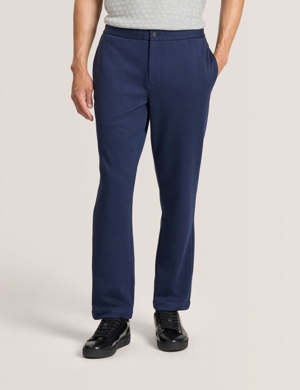 KNIT TWILL ELASTIC TROUSERS | BLUE