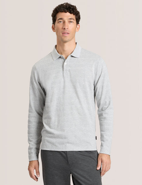 POPCORN STRIPE LONG SLEEVE POLO | GREY HEATHER