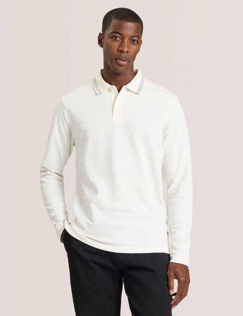 POPCORN STRIPE LONG SLEEVE POLO | EGRET