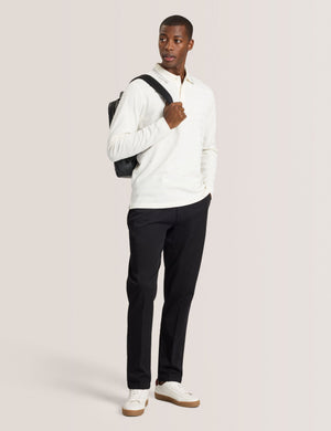 POPCORN STRIPE LONG SLEEVE POLO | WHITE