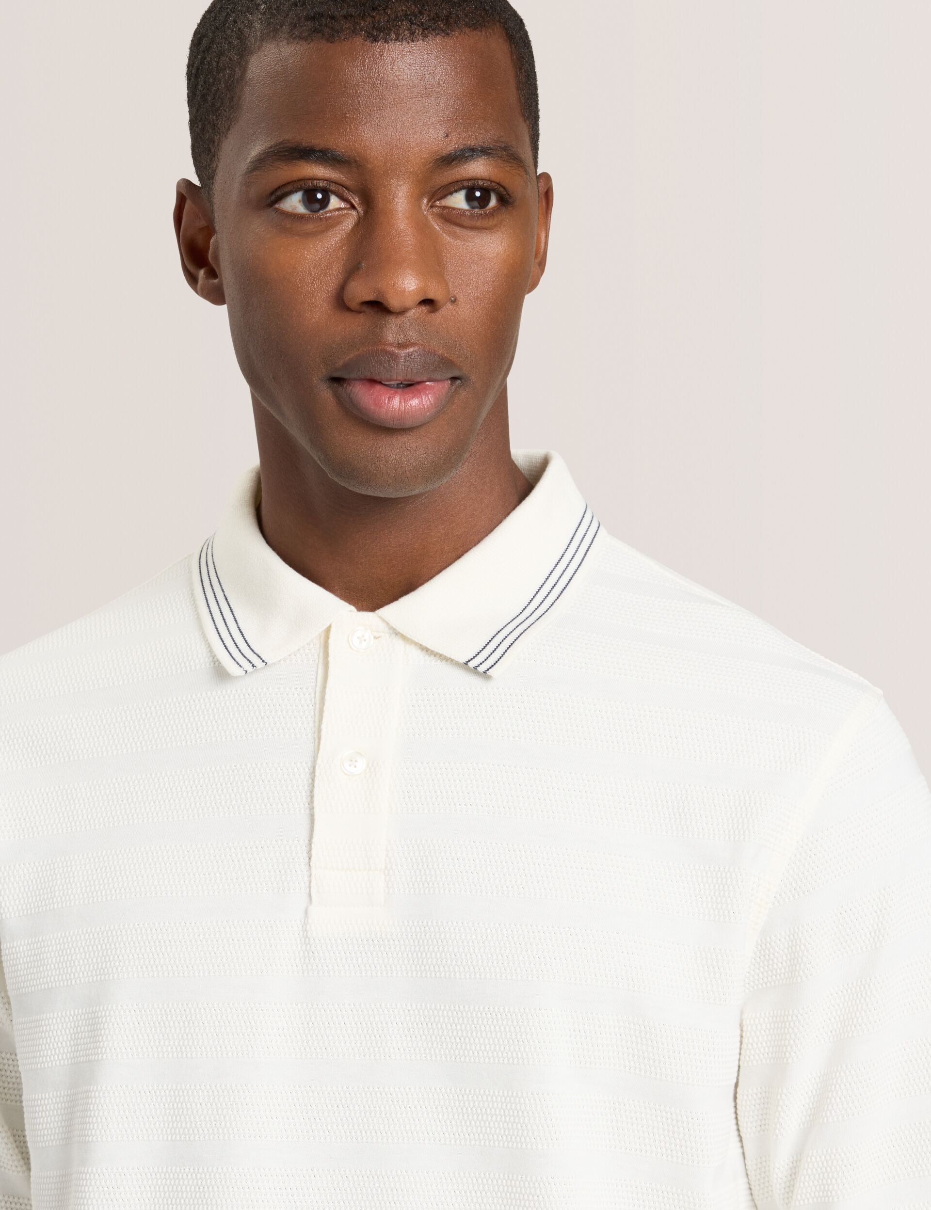 White Egret | Popcorn Stripe Long Sleeve Polo | Ted Baker US