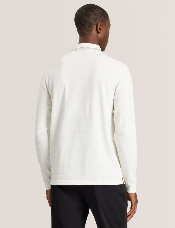 POPCORN STRIPE LONG SLEEVE POLO | WHITE