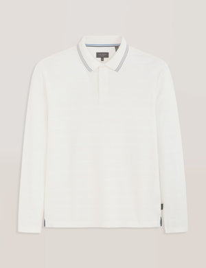 POPCORN STRIPE LONG SLEEVE POLO | WHITE