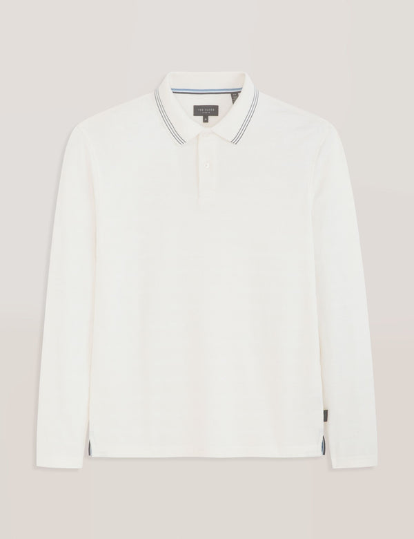POPCORN STRIPE LONG SLEEVE POLO | WHITE