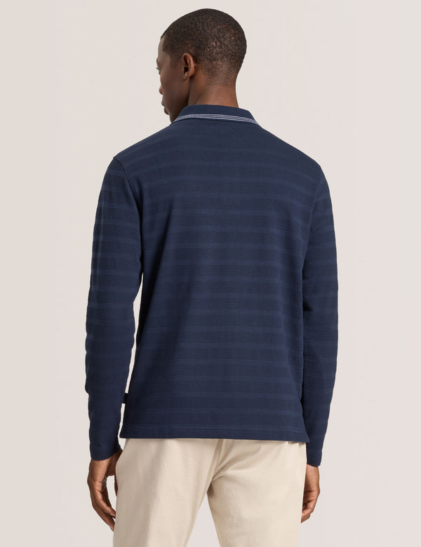 POPCORN STRIPE LONG SLEEVE POLO | SKY CAPTAIN