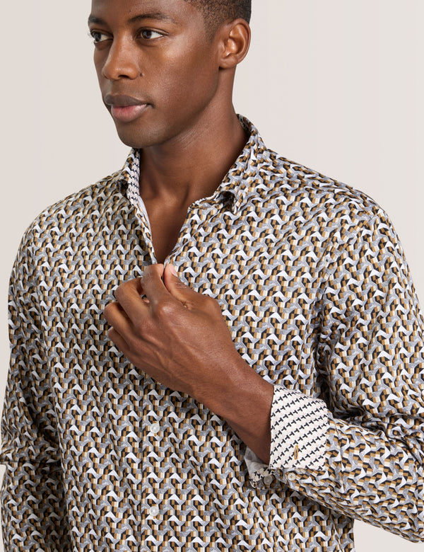 SOREN LONG SLEEVE ARCHIE PRINT SHIRT | DULL GOLD