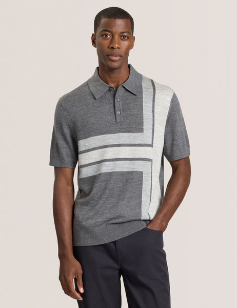 Dark Grey Castlerock Heather | Intarsia Sweater Polo | Ted Baker US