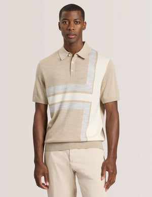 INTARSIA SWEATER POLO | LT-CAMEL HEATHER