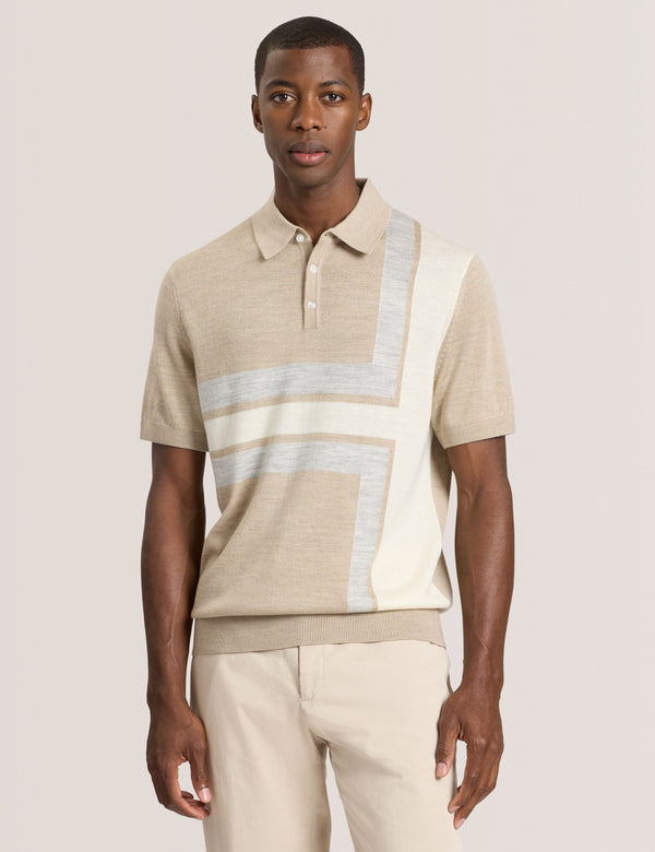 INTARSIA SWEATER POLO | LT-CAMEL HEATHER