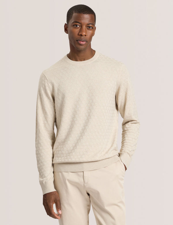 T STITCH LONG SLEEVE CREW NECK SWEATER | EGRET HEATHER