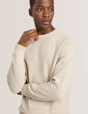 T STITCH LONG SLEEVE CREW NECK SWEATER | EGRET HEATHER