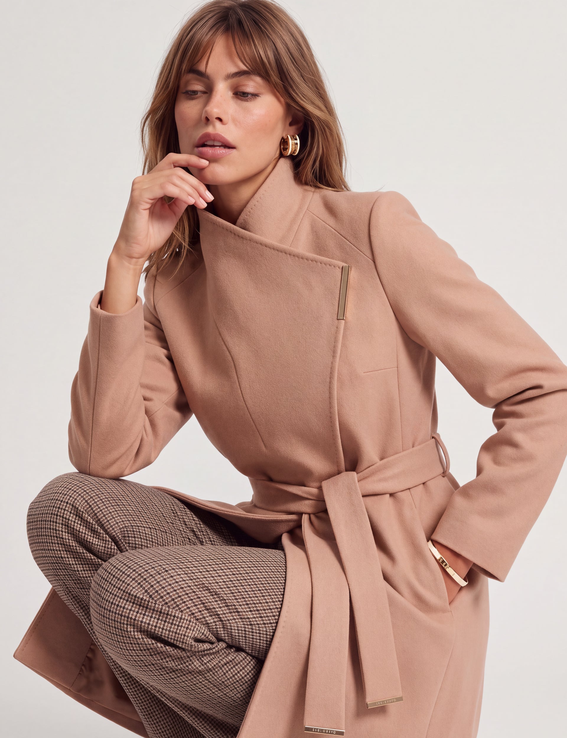 Midi Length Belted Wool Wrap Coat | Rose | Ted Baker US