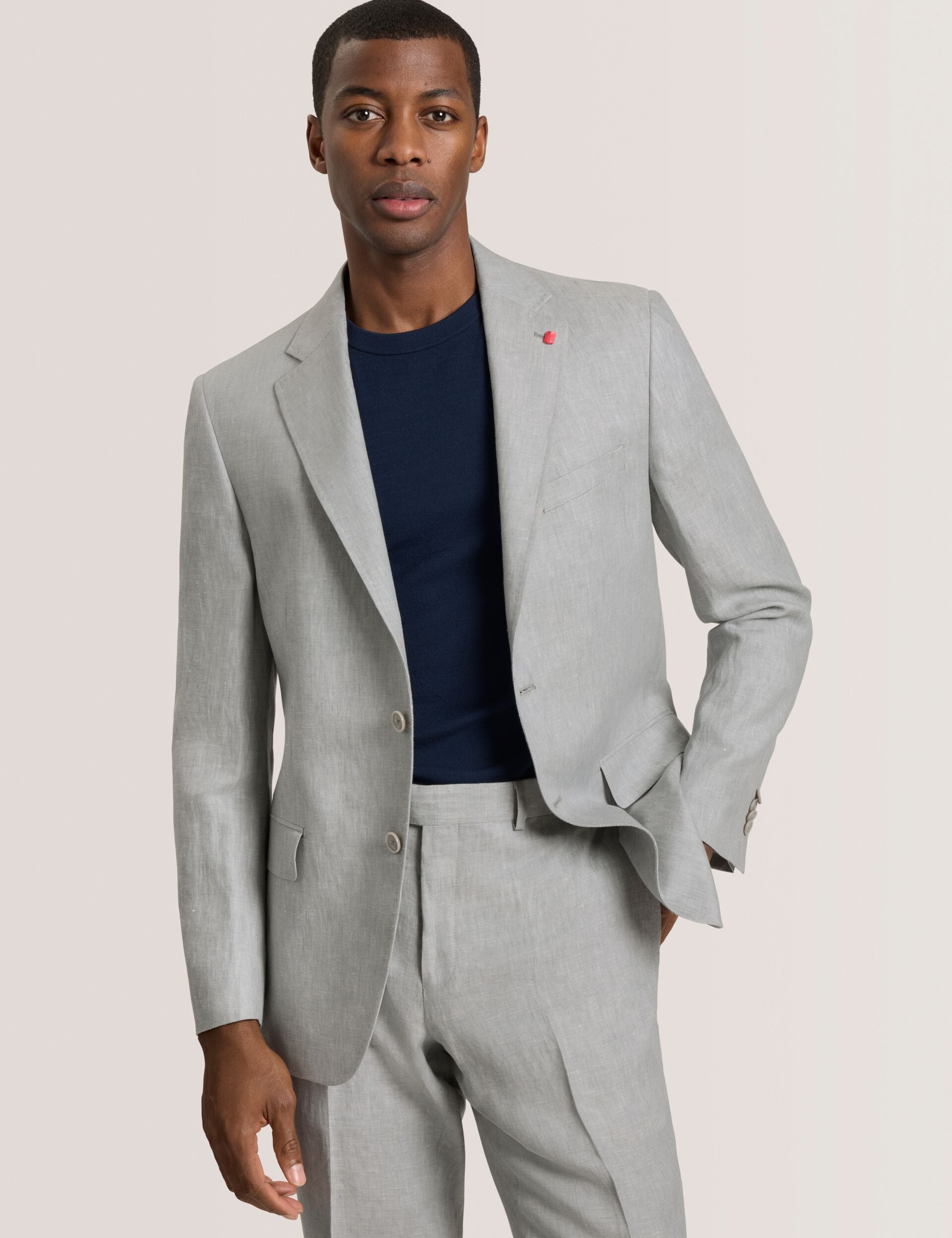 FACEONLAB Short Suit Jacket グレー Single Breasted Two Button Notch Flat Front Linen Suit Jacket