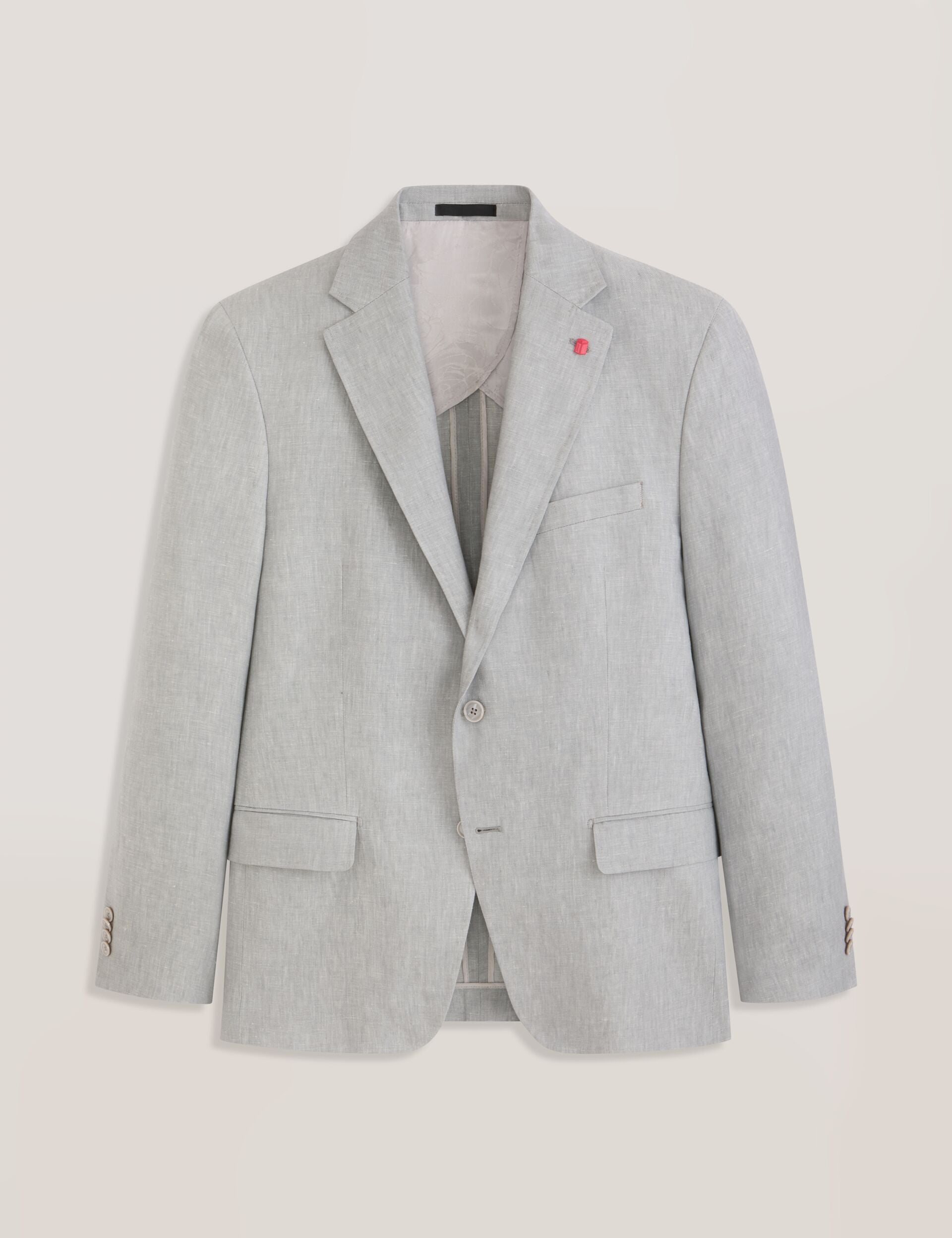 Single Breasted Two Button Notch Flat Front Linen Suit Jacket