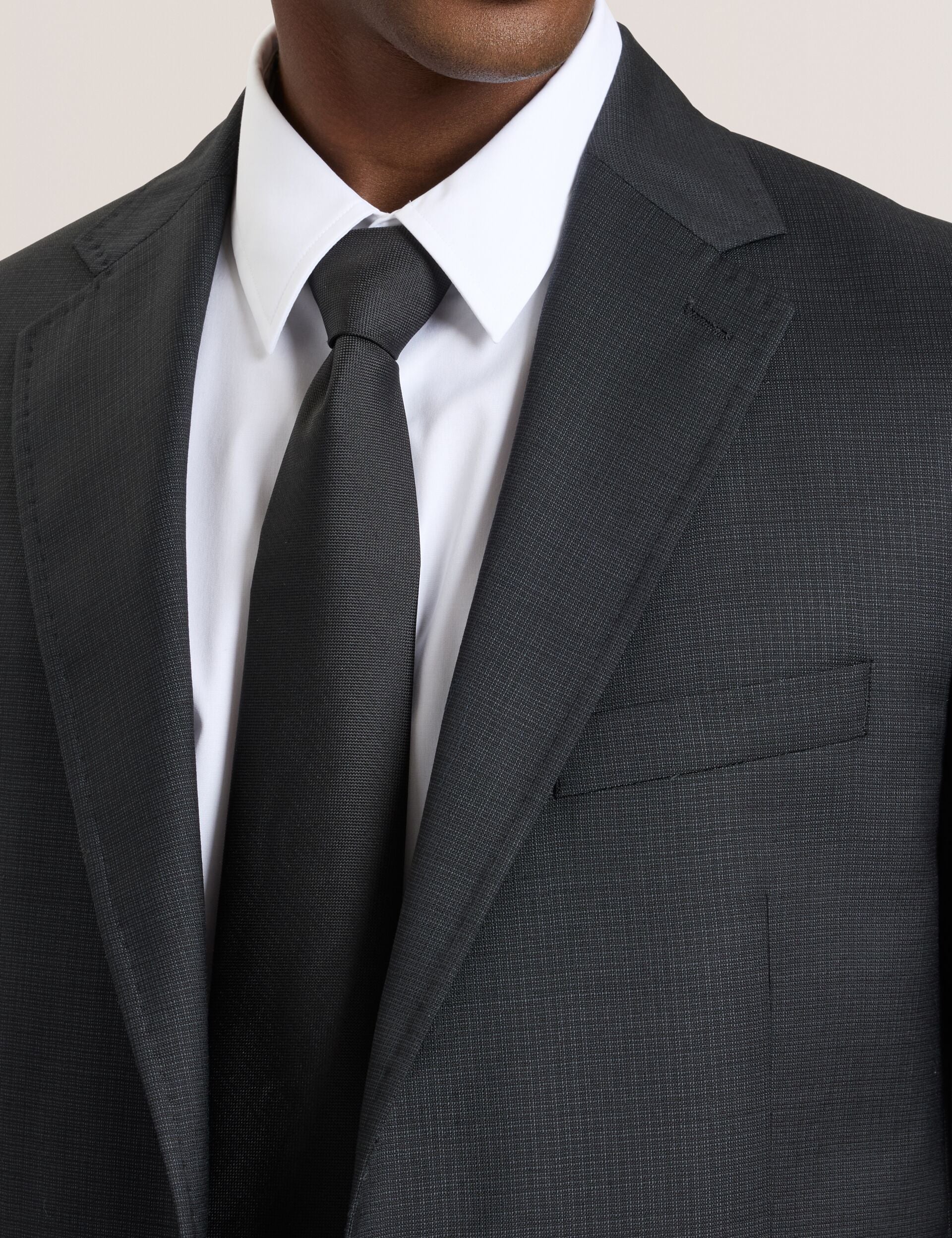 Black Single Breasted Two Button Notch Fully Fashioned Grid Suit