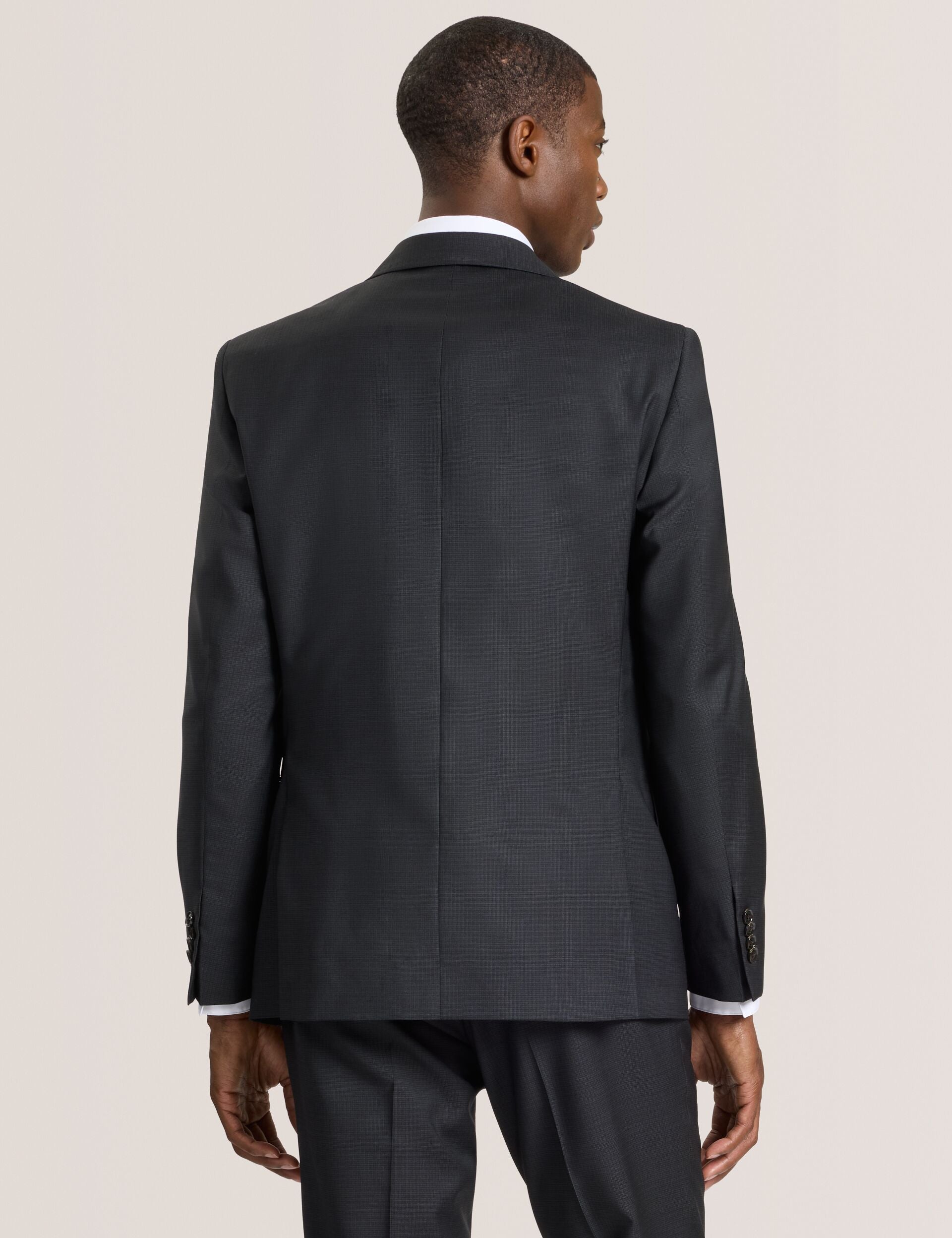 Single Breasted Two Button Notch Fully Fashioned Grid Suit Jacket