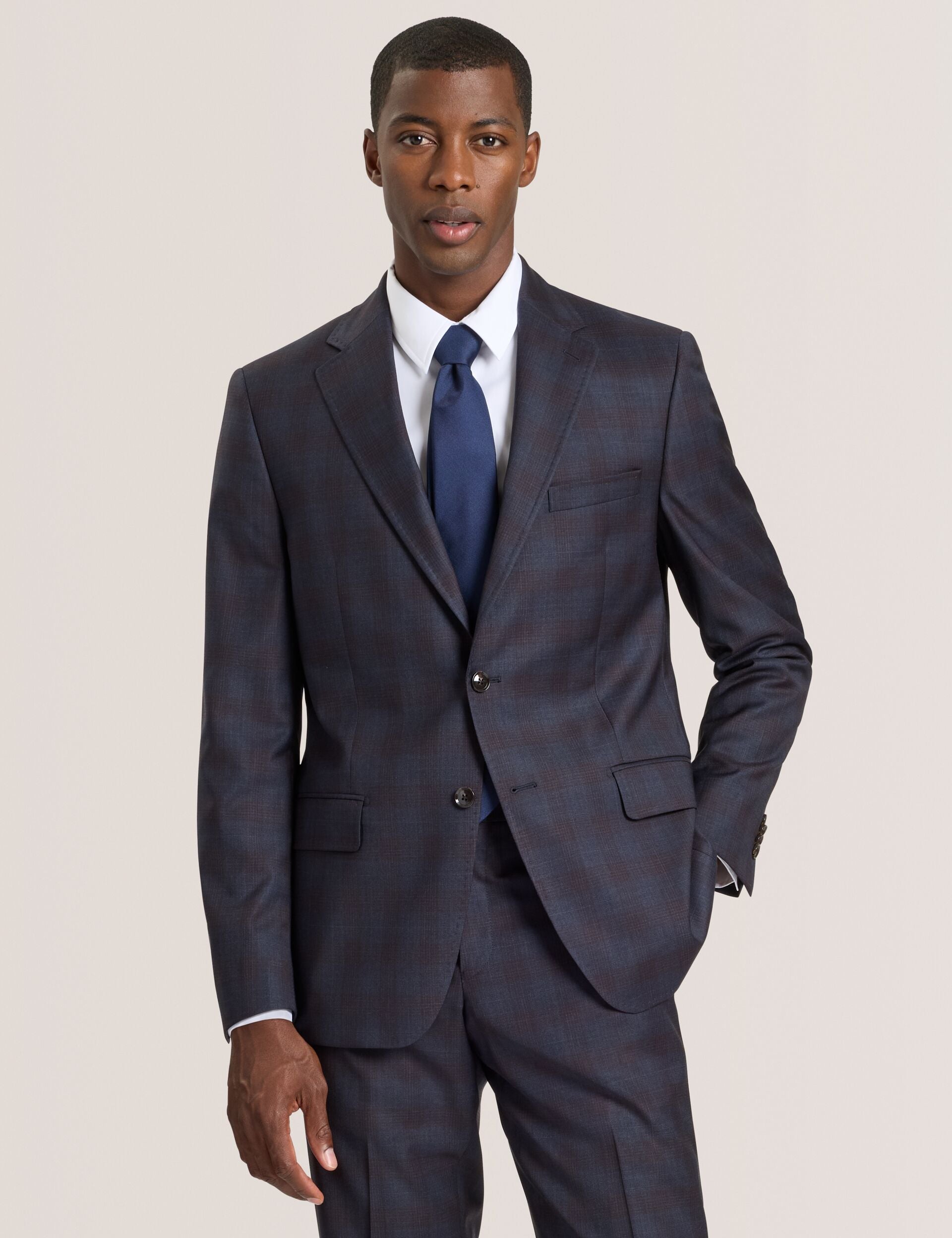 Single Breasted Two Button Notch Fully Fashioned Plaid Suit Jacket