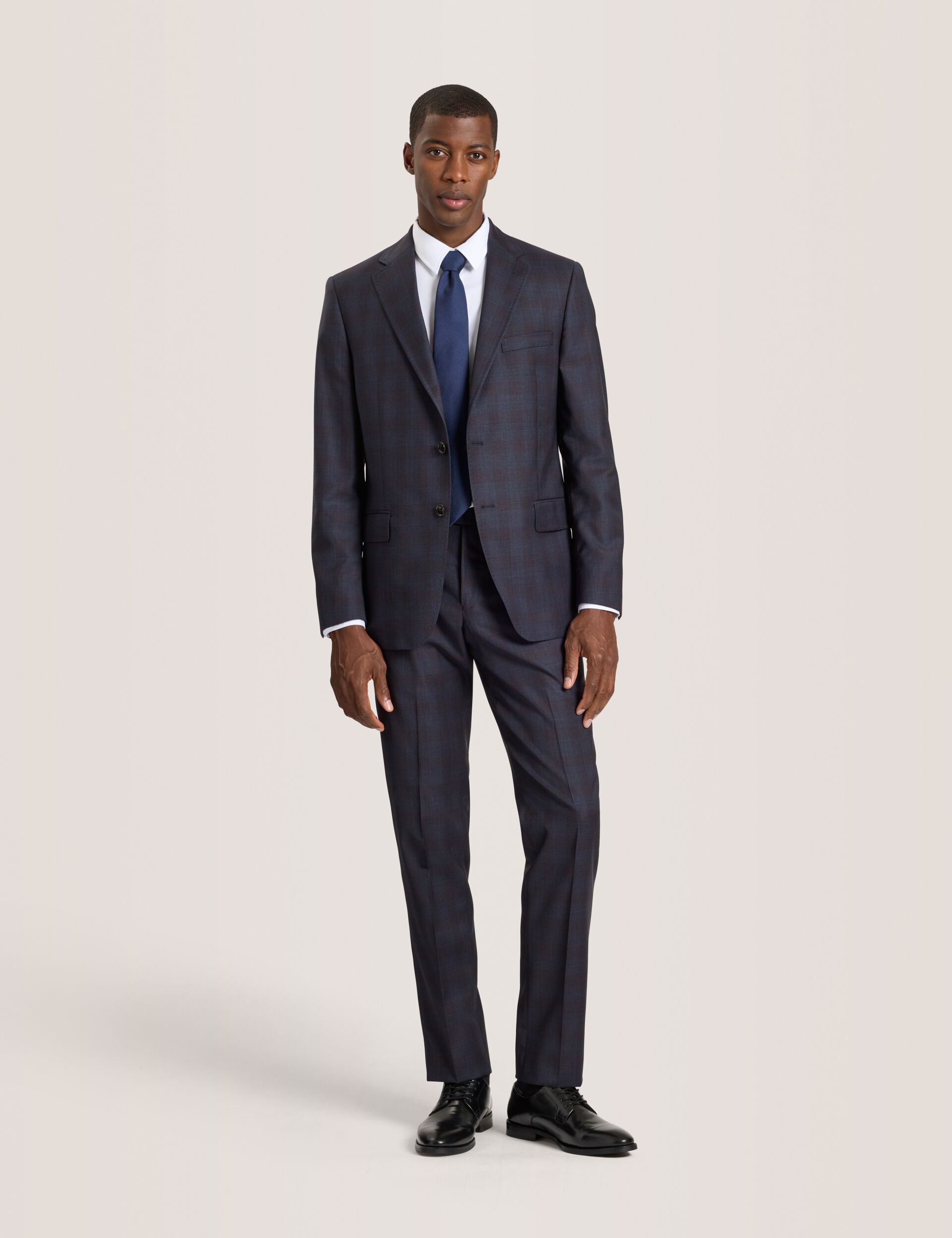 Single Breasted Two Button Notch Fully Fashioned Plaid Suit Jacket