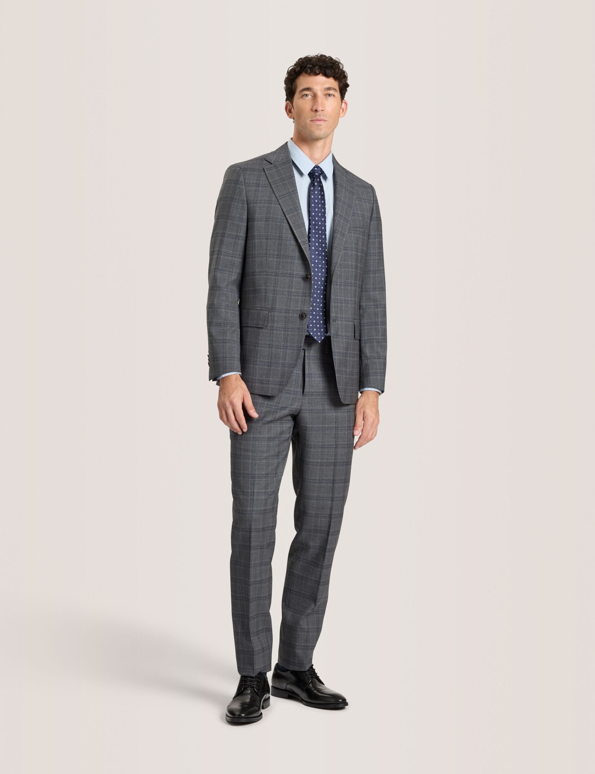 male high waisted pleated dress pants plaid gray Plaid Suit Pant | Winter-plaid
