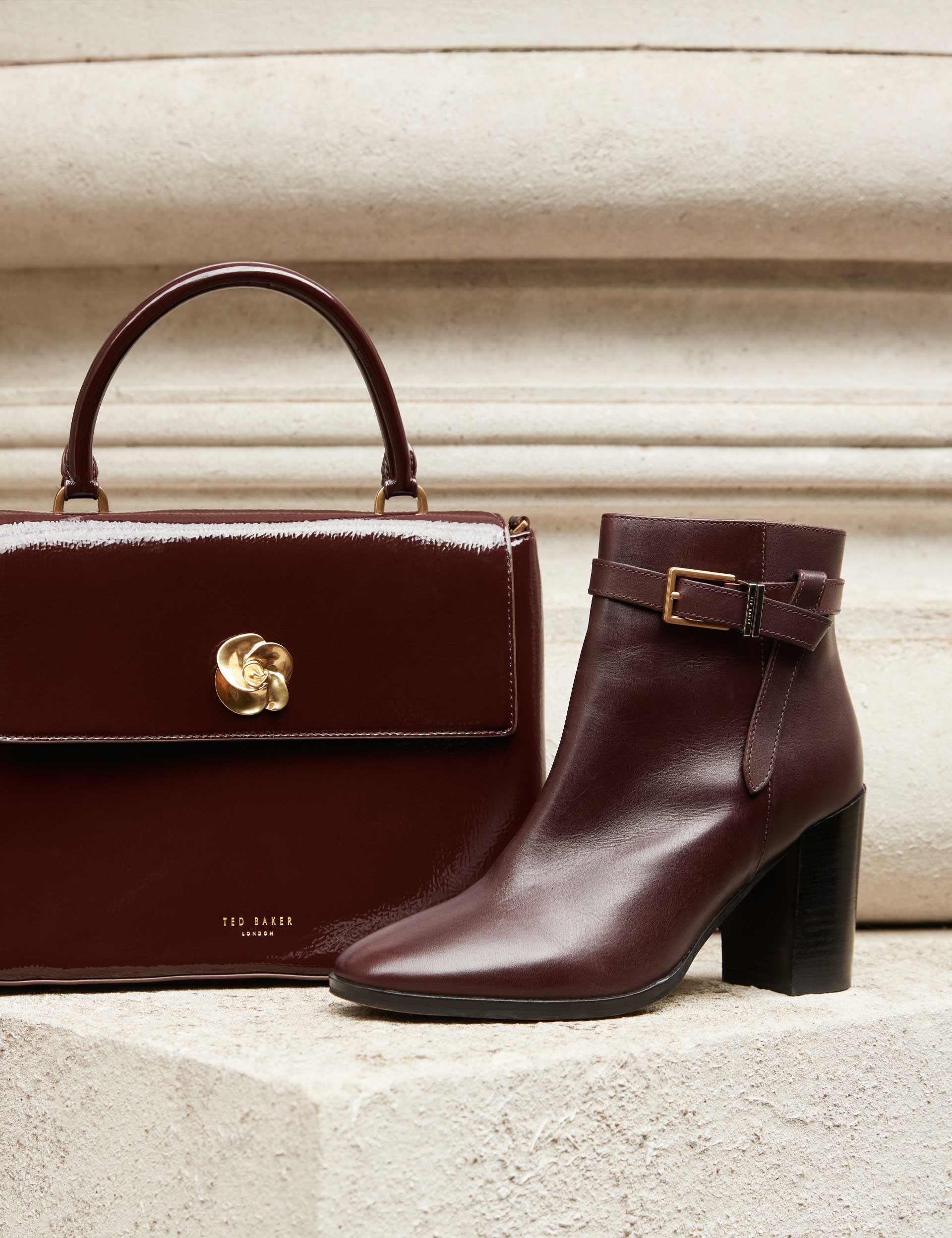 CLEONNA Belt Trim Leather Heeled Ankle Boots - Main Image