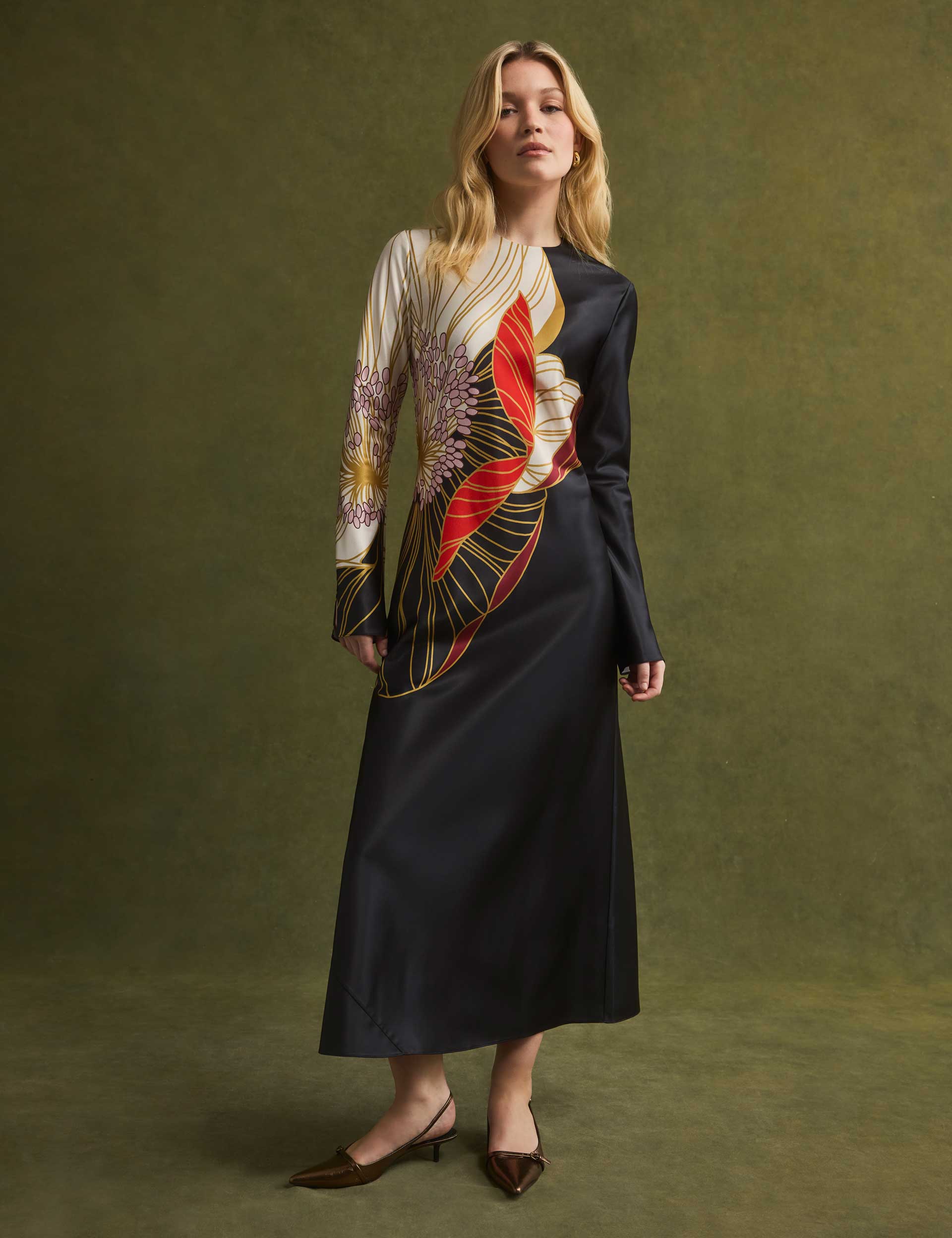 Floral Dresses Ted Baker Silk Dress Ted Baker Silk Floral Midi Dress: Y2K Brown Slip, XS Floral Dresses Ted Baker Silk Dress Ted Baker Silk Floral Midi Dress: Y2K Brown Slip, XS